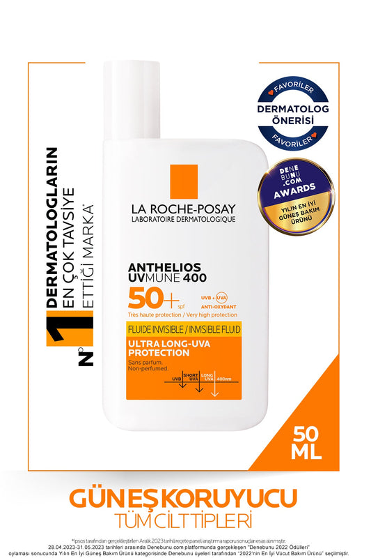 Anthelios Uvmune400 Invisible Fluid Spf50+Tüm Cilt Tipleri İçin Yüz Güneş Kremi 50 ml